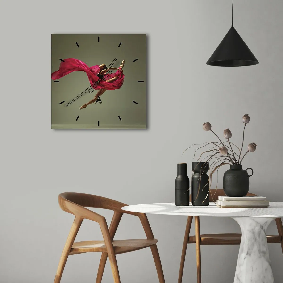 Relógio de parede - Relógio em vidro - Chama dançante - 40x40 cm