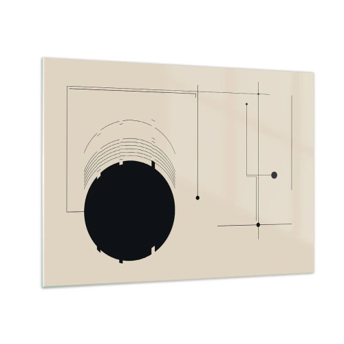 Quadro em vidro - Composição abstrata com um círculo preto e linhas geométricas - 70x50cm - Composição flexível e dinâmica - Decoração de parede moderna para a sala de estar e quarto ARTTOR