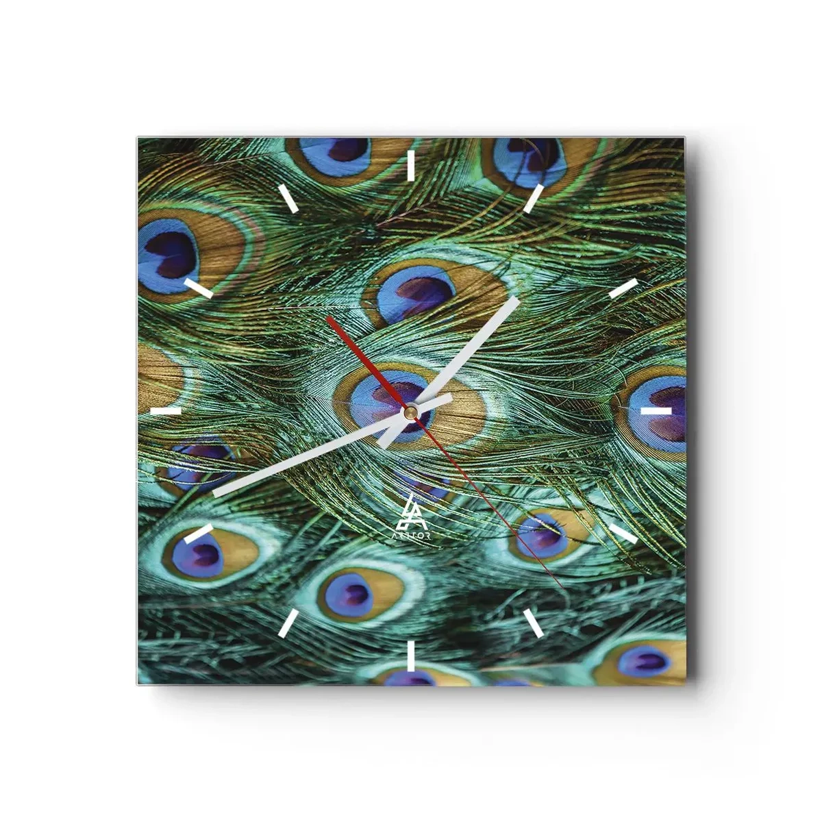 Relógio de parede - Relógio em vidro - Um olhar de pavão - 40x40 cm