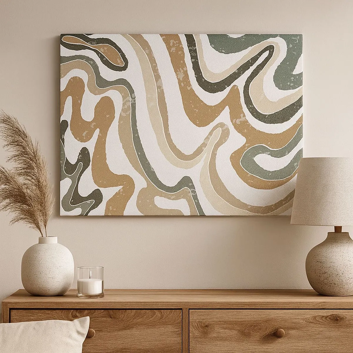 Quadro em tela - Padrões terrosos em tons de marrom e verde - 70x50cm - Meandros de cores da terra - Decoração de parede moderna para a sala de estar e quarto ARTTOR