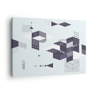 Quadro em tela - Gráficos geométricos modernos em tons de branco e azul marinho - 70x50cm - Na alma de um matemático - Decoração de parede moderna para a sala de estar e quarto ARTTOR