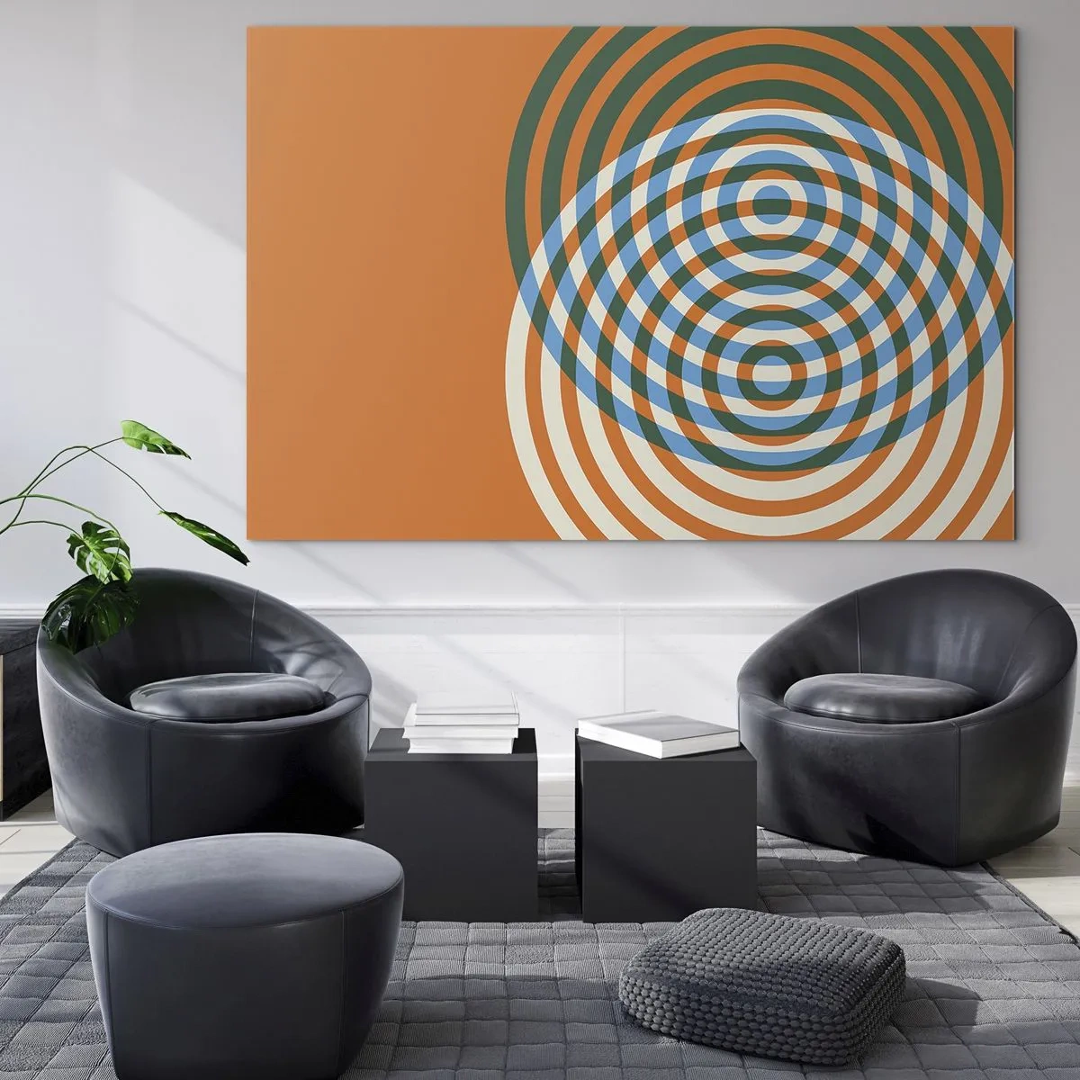 Quadro em vidro - Gráfico geométrico abstrato com círculos concêntricos - 70x50cm - Variação circular abstrata - Decoração de parede moderna para a sala de estar e quarto ARTTOR