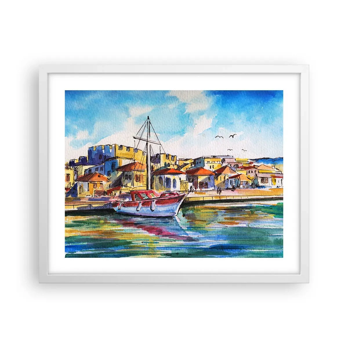 Pôster em moldura branca - Tarde de arco-íris - 50x40 cm