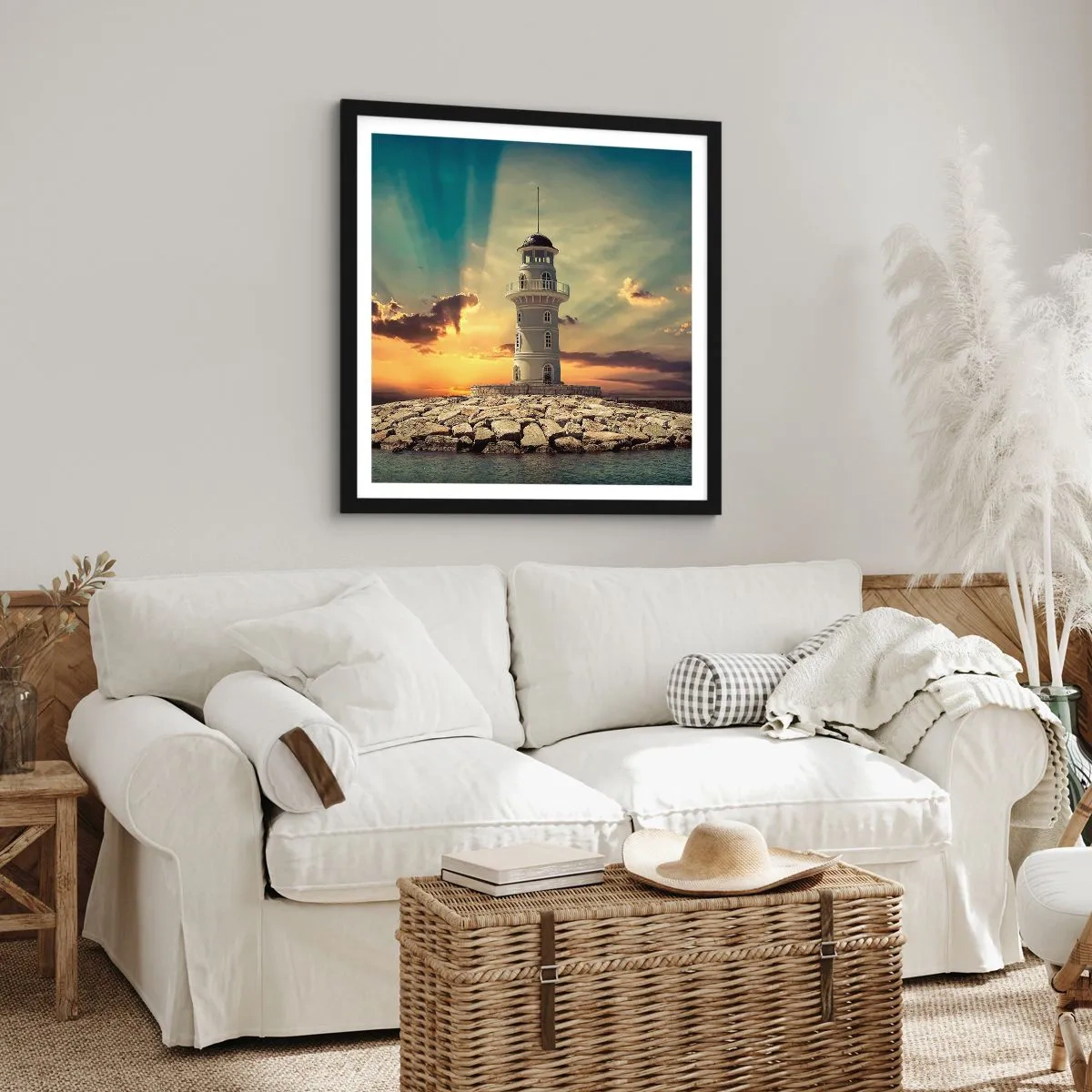 Pôster com moldura preta - Luz - Bondade - Beleza - 40x40 cm