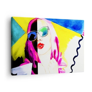 Quadro em tela - Retrato colorido de uma mulher usando óculos de sol - 70x50cm - Eu não sou branca e não sou preta - Decoração de parede moderna para a sala de estar e quarto ARTTOR