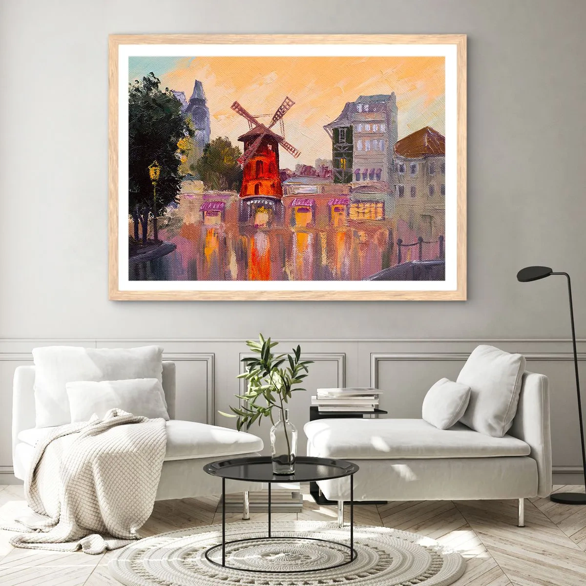 Pôster com moldura de carvalho claro - Ícones parisienses – Moulin Rouge - 100x70 cm