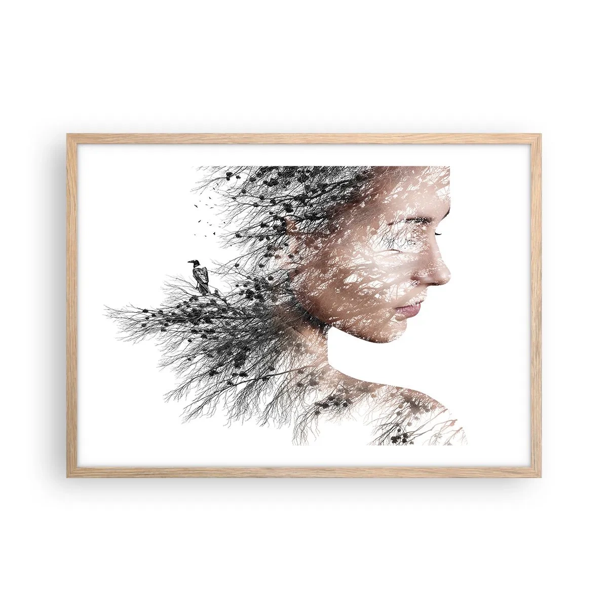 Pôster com moldura de carvalho claro - Espírito da floresta - 70x50 cm