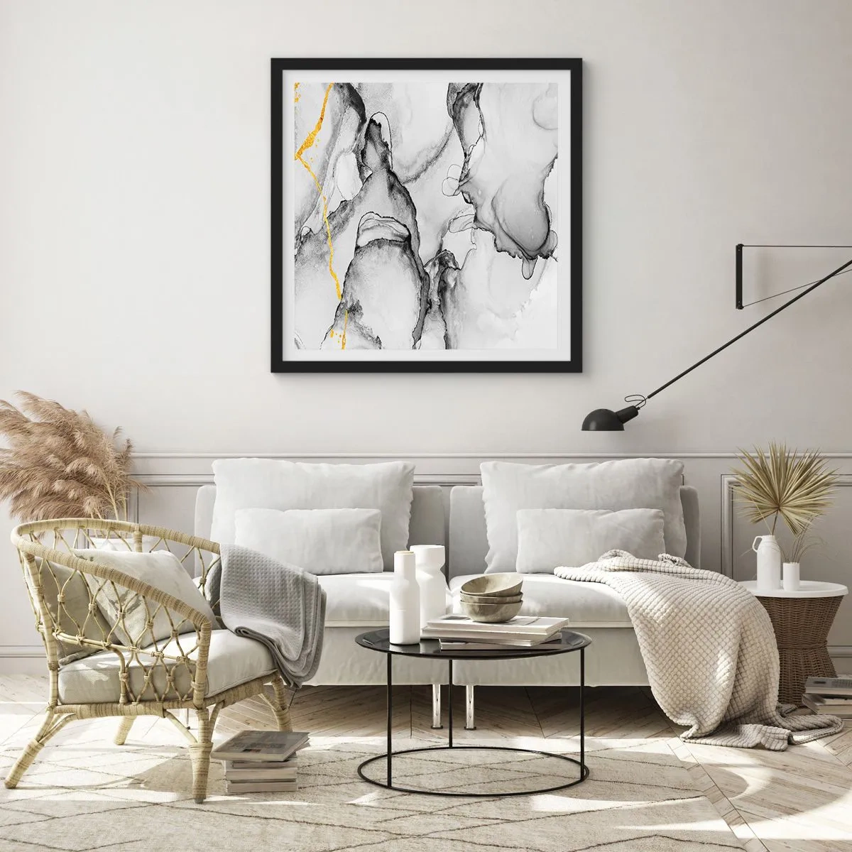 Pôster com moldura preta - Composição dourada - 60x60 cm