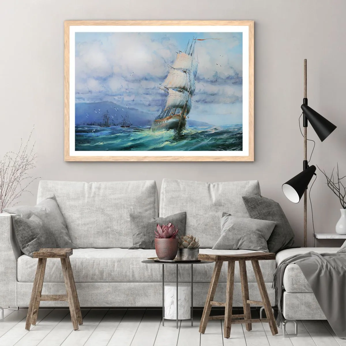 Pôster com moldura de carvalho claro - Bons ventos - 100x70 cm