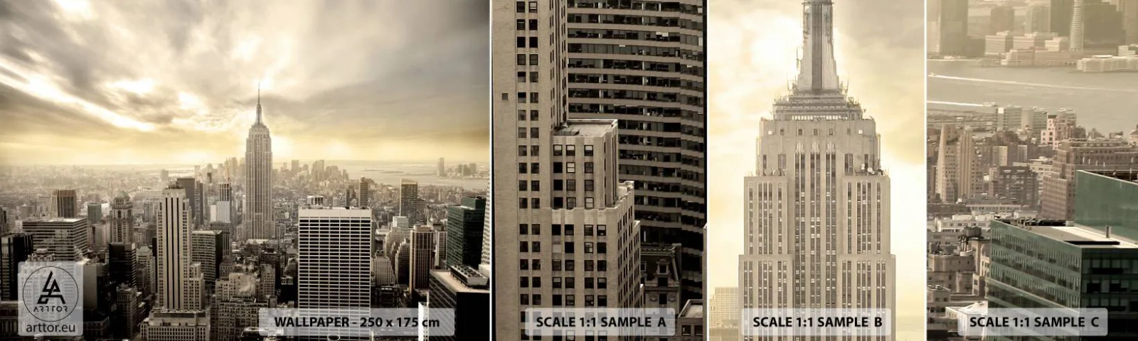 Amostra de Papel de Parede Standard Eco - Nova Iorque em tons de cinza - Cidade, Nova Iorque, Manhattan - 100x30 cm