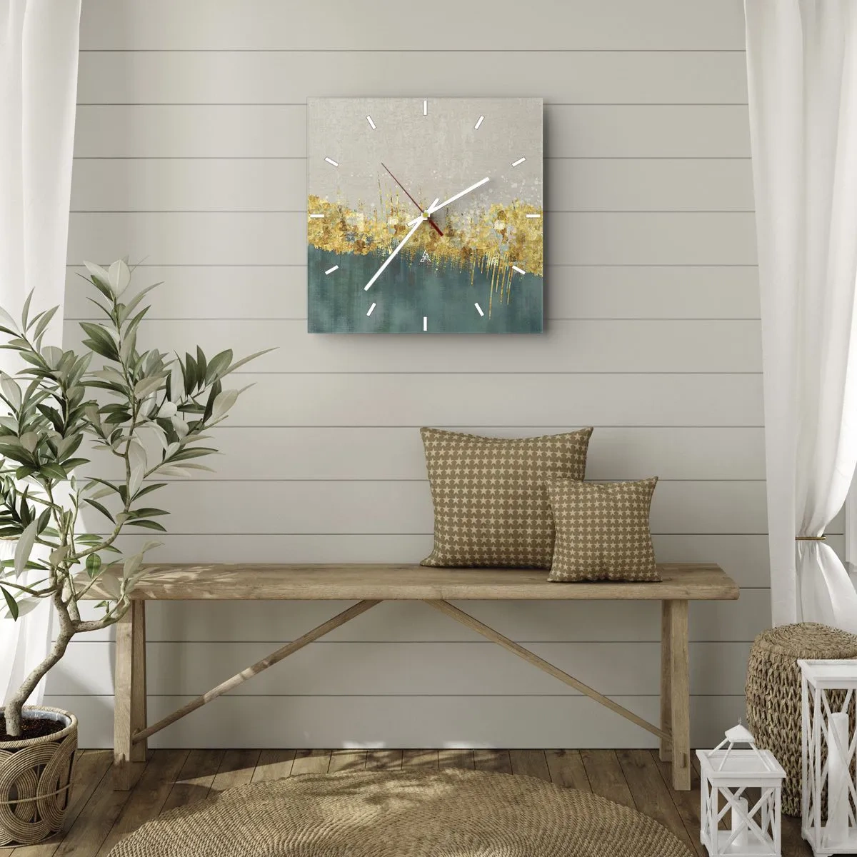 Relógio de parede - Relógio em vidro - A fronteira dourada - 30x30 cm