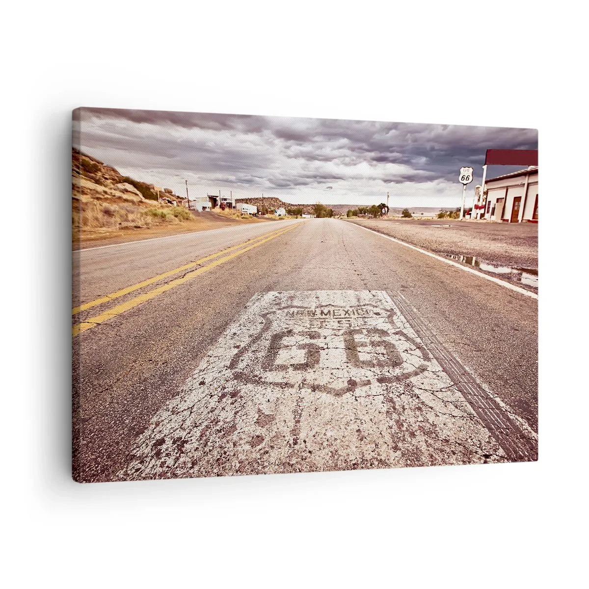 Quadro em tela - Rota 66 em clima desértico com céu pitoresco - 70x50cm - Mother Road - uma lenda americana - Decoração de parede moderna para a sala de estar e quarto ARTTOR
