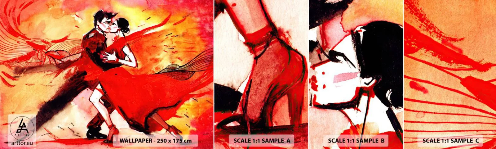 Amostra de papel de parede autocolante Deluxe Sticker - O ritmo roxo da paixão - Abstração, Dança, Tango - 100x30 cm