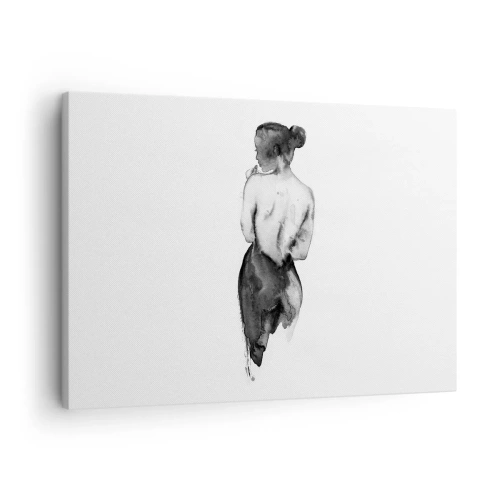 Quadro em tela - A figura de uma mulher capturada em aquarela sutil - 70x50cm - Com ela, o mundo desaparece - Decoração de parede moderna para a sala de estar e quarto ARTTOR