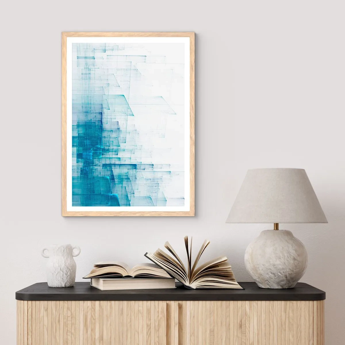 Pôster com moldura de carvalho claro - Como o espaço ficou - 70x100 cm