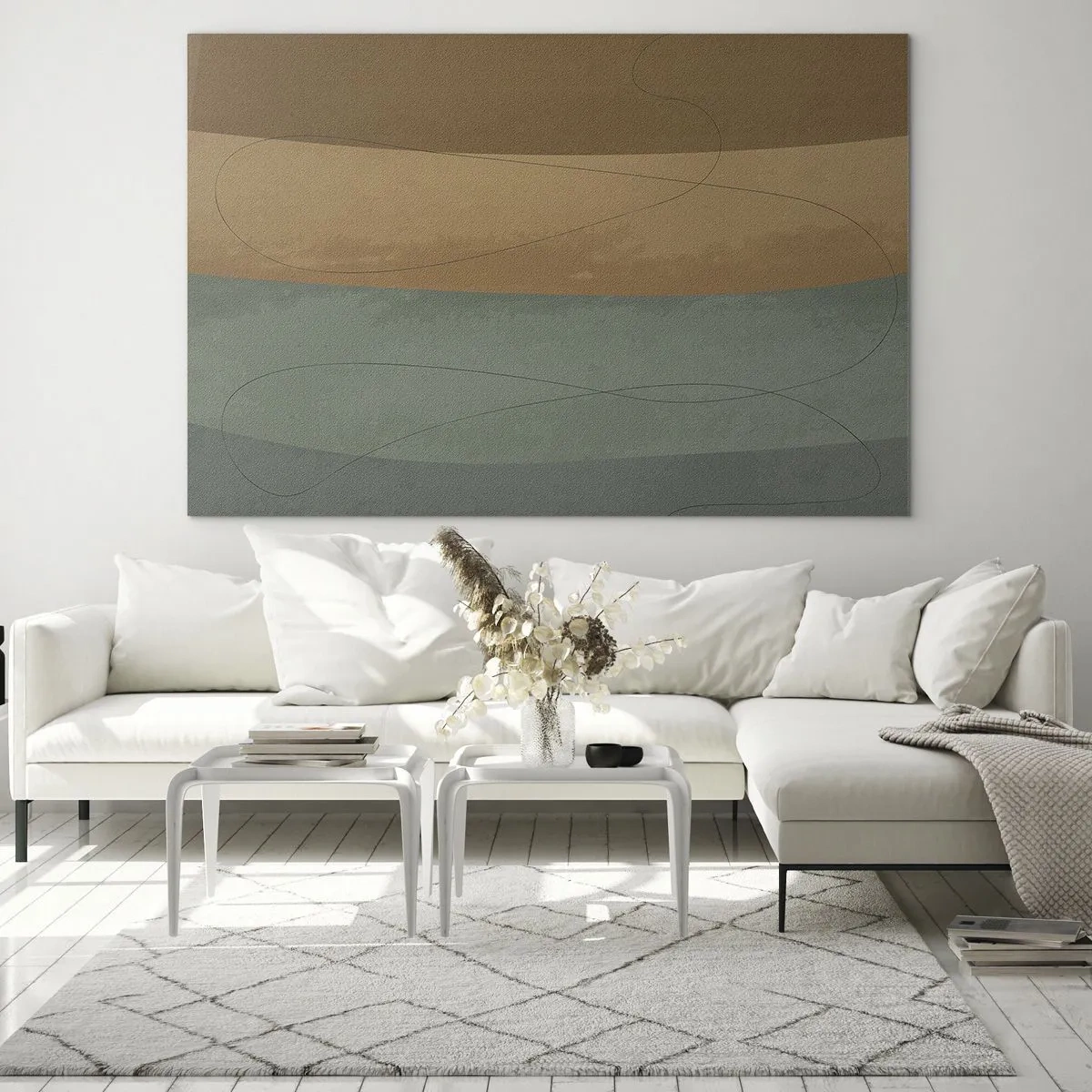 Quadro em vidro - Listras abstratas em tons terrosos - 70x50cm - Composição horizontal - Decoração de parede moderna para a sala de estar e quarto ARTTOR