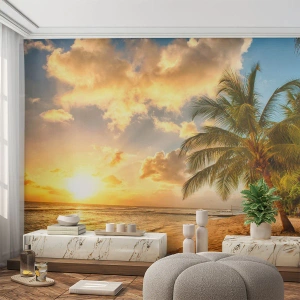 Papel de Parede Premium Sand - Eterno verão, férias eternas - Paisagem, Praia, Coqueiro - 100x70 cm