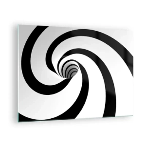 Quadro em vidro - Padrão espiral hipnótico em preto e branco - 70x50cm - Deixar levar-se pelo vórtice - Decoração de parede moderna para a sala de estar e quarto ARTTOR