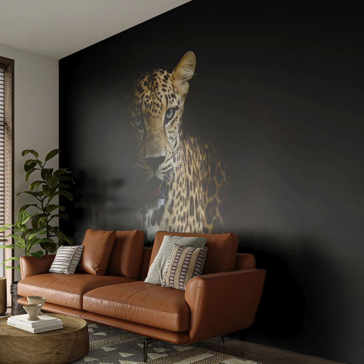 Papel de Parede Premium Sand - Beleza escura - Animais, leopardo, Gato selvagem - 100x70 cm