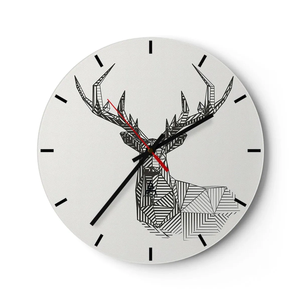 Relógio de parede - Relógio em vidro - Veado linear geométrico em um fundo claro - 30x30cm - Veado em estilo cubista - Decoração de parede moderna para a sala de estar, cozinha e quarto ARTTOR