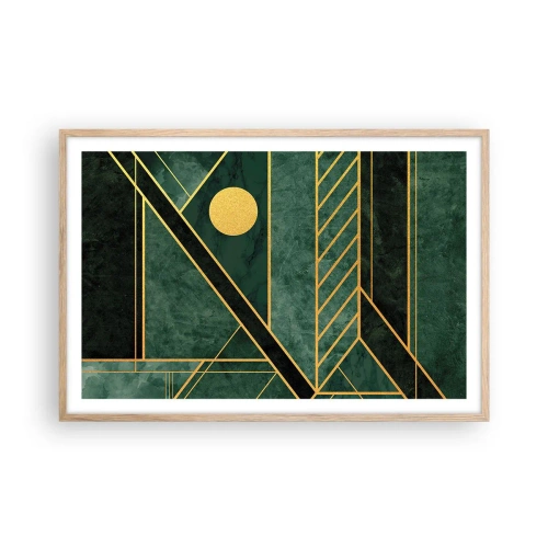 Pôster com moldura de carvalho claro - A dinâmica do ouro e do azul - 91x61 cm