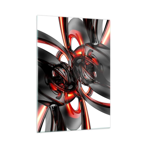 Quadro em vidro - Movimento em grafite e vermelho - 50x70 cm