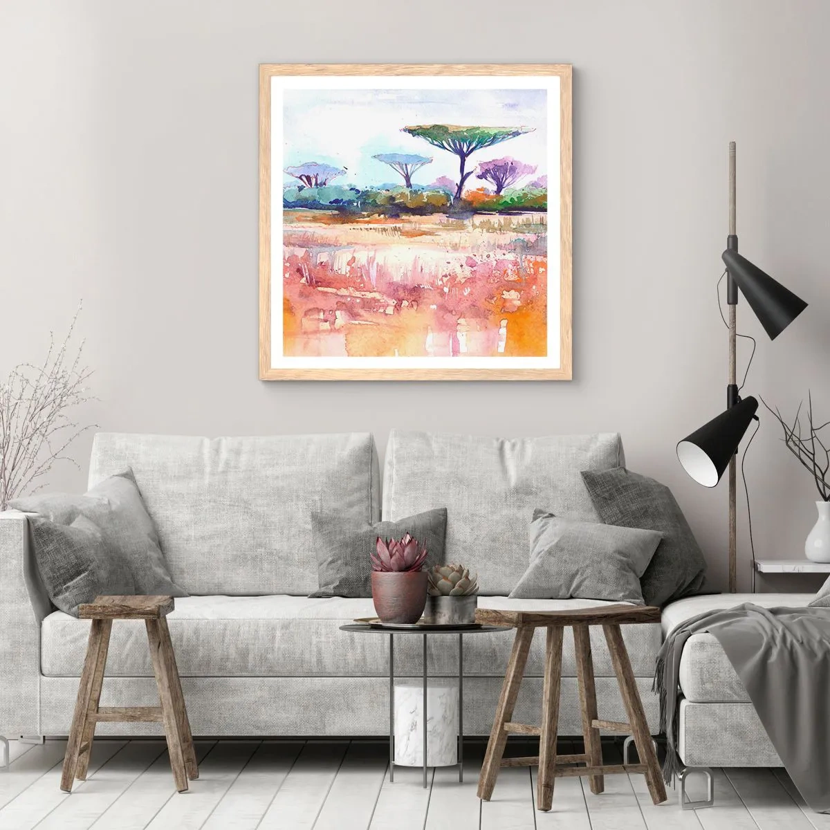 Pôster com moldura de carvalho claro - Cores da savana - 40x40 cm