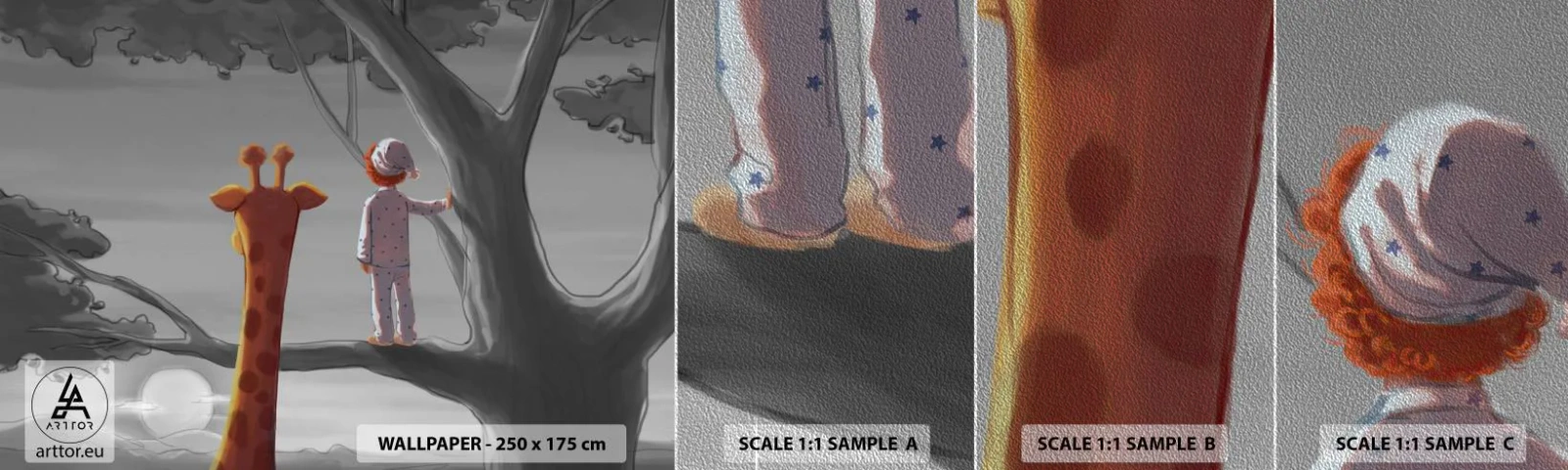 Amostra de papel de parede Premium Sand - Isso está realmente acontecendo - Girafa, Infantil, Sonhar - 100x30 cm