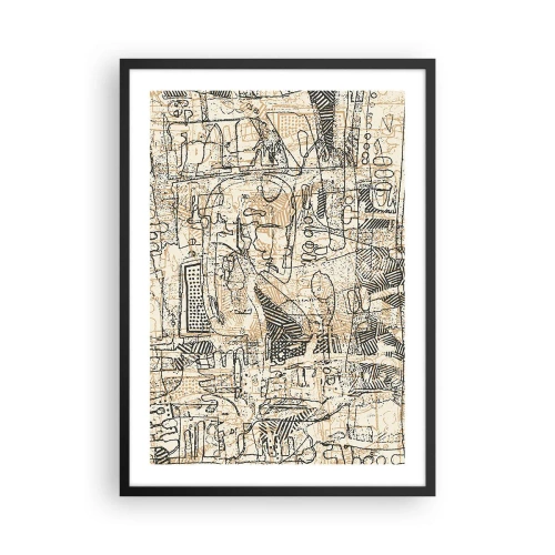 Pôster com moldura preta - Padrão geométrico abstrato em tons de bege e preto - 50x70cm - À espera de ser decifrado - Decoração de parede moderna para a sala de estar e quarto ARTTOR
