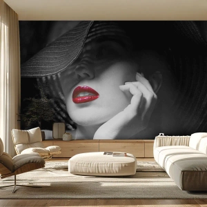 Papel de Parede Premium Sand - Um estudo em vermelho - Mulher, lábios vermelhos, Moda - 450x315 cm