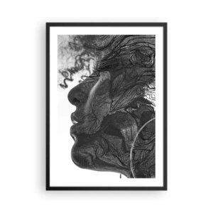 Pôster com moldura preta - Perfil de rosto feminino com padrões e detalhes abstratos - 50x70cm - Entrelaçados em sonhos - Decoração de parede moderna para a sala de estar e quarto ARTTOR