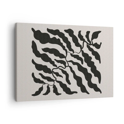 Quadro em tela - Galhos com folhas em preto sobre fundo claro - 70x50cm - A natureza da praça - Decoração de parede moderna para a sala de estar e quarto ARTTOR