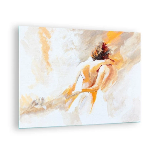 Quadro em vidro - Um nude delicado em tons pastéis quentes - 70x50cm - No céu da proximidade - Decoração de parede moderna para a sala de estar e quarto ARTTOR