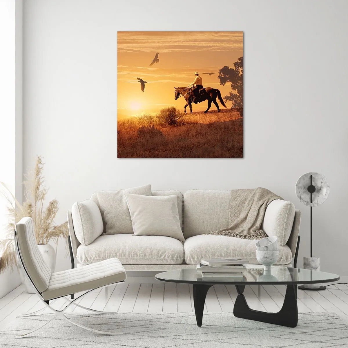 Quadro em vidro - Sozinho em toda a pradaria - 60x60 cm