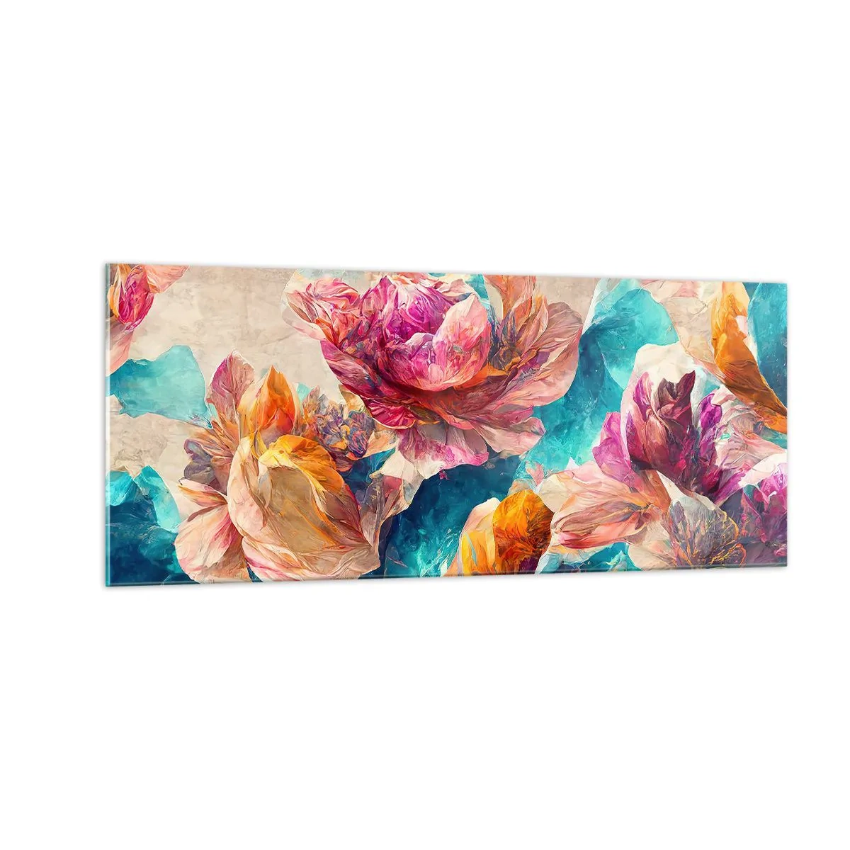 Quadro em vidro - Esplendor colorido do buquê - 100x40 cm