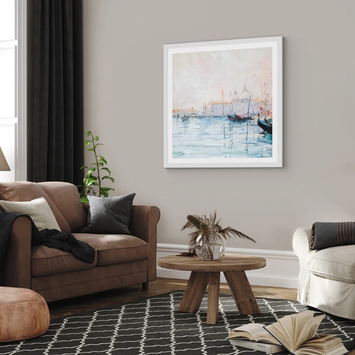 Pôster em moldura branca - Além da água, atrás do nevoeiro - 50x50 cm