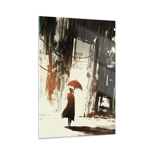 Quadro em vidro - A poesia do guarda-chuva vermelho - 50x70 cm