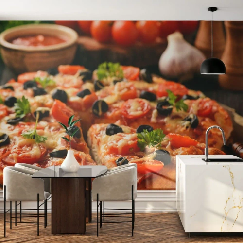 Papel de Parede Autocolante Deluxe Sticker - Direto do forno - Gastronomia, pizza, Tomate - 500x350 cm