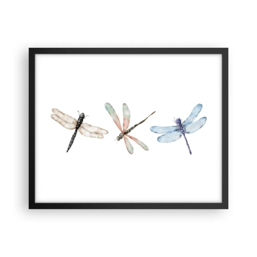 Pôster com moldura preta - Libélulas sem peso - 50x40 cm