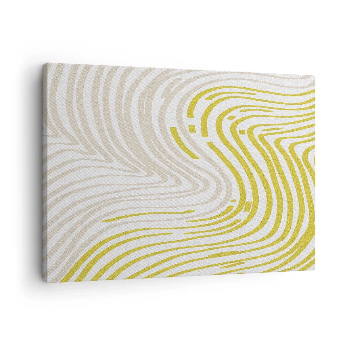 Quadro em tela - Um padrão abstrato com linhas onduladas em tons de amarelo e bege. - 70x50cm - Uma composição com uma curvatura suave - Decoração de parede moderna para a sala de estar e quarto ARTTOR