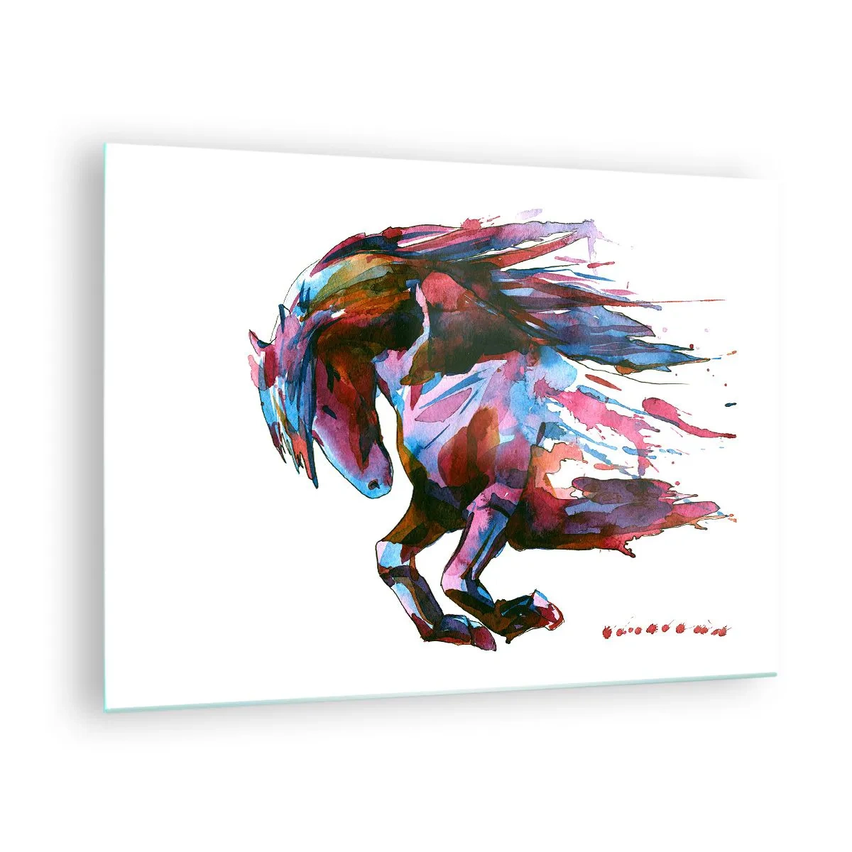 Quadro em vidro - Cavalo abstrato em uma composição de cores dinâmica - 70x50cm - Em êxtase - Decoração de parede moderna para a sala de estar e quarto ARTTOR