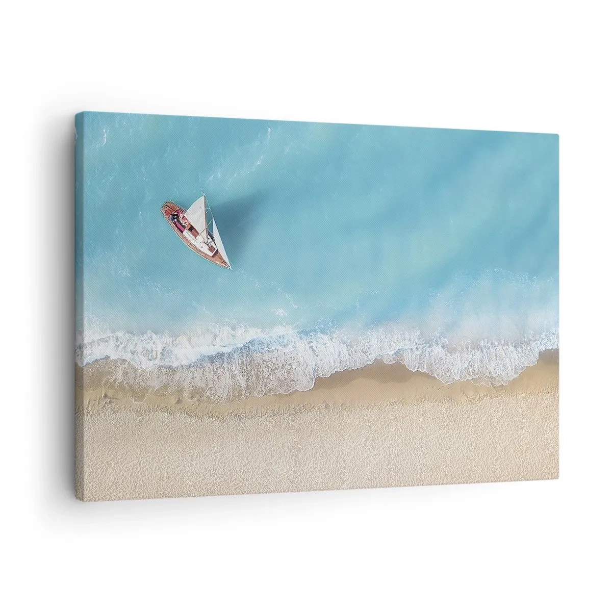 Quadro em tela - Uma vista aérea de um barco na praia - 70x50cm - No limite do azul e do ouro - Decoração de parede moderna para a sala de estar e quarto ARTTOR