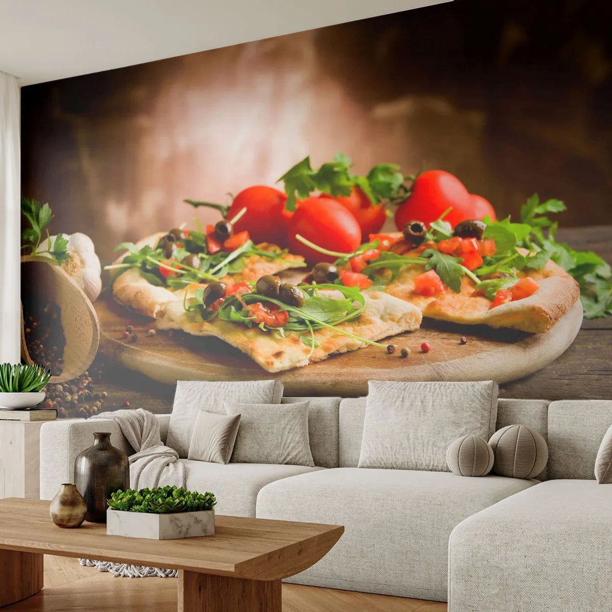 Papel de Parede Premium Sand - Direto do forno e do jardim - Gastronomia, pizza, Itália - 300x210 cm