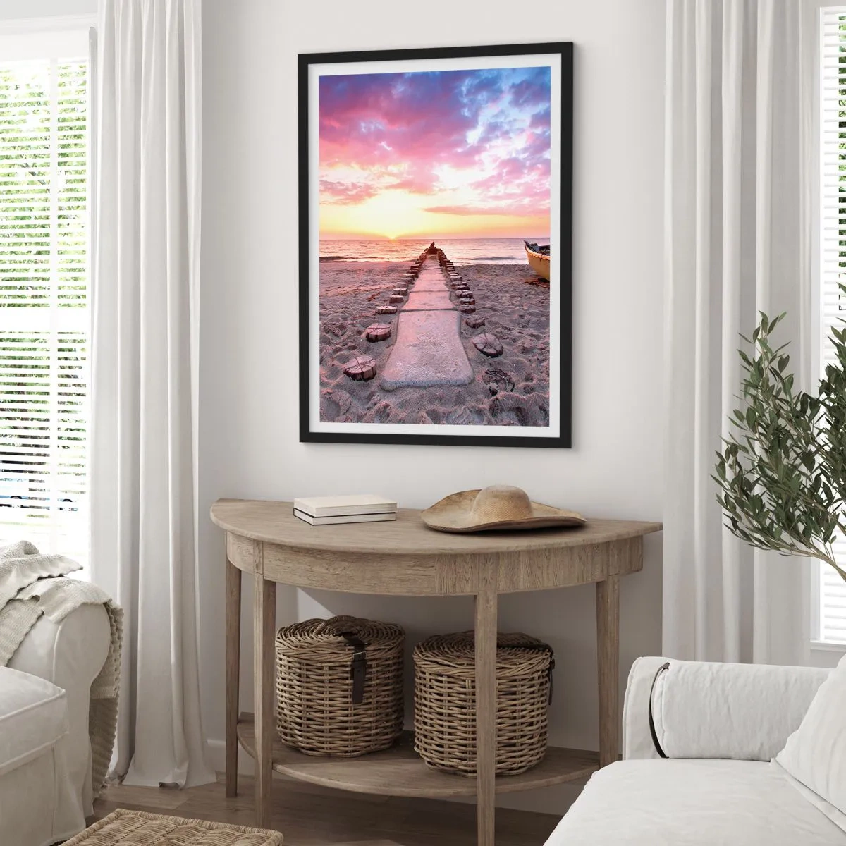 Pôster com moldura preta - Caminho da praia ao pôr do sol - 50x70cm - Um momento de profunda experiência - Decoração de parede moderna para a sala de estar e quarto ARTTOR