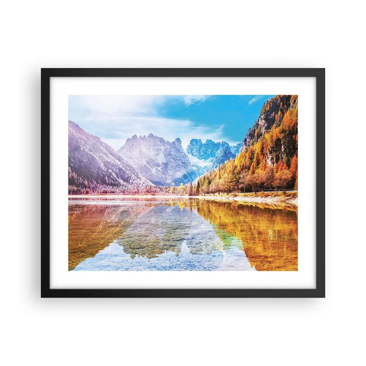 Pôster com moldura preta - E nas montanhas é outono - 50x40 cm