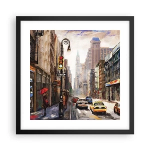 Pôster com moldura preta - Nova York – colorida também na chuva  - 40x40 cm