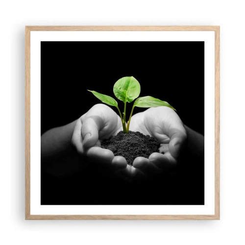 Pôster com moldura de carvalho claro - Eu amo a natureza, eu a protejo - 60x60 cm