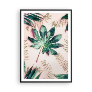 Pôster com moldura preta - Estudo do verde em um fundo rosa - 70x100 cm