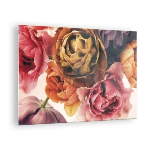 Quadro em vidro - Um close-up de um buquê de flores multicoloridas - 70x50cm - Celebração da vida - Decoração de parede moderna para a sala de estar e quarto ARTTOR