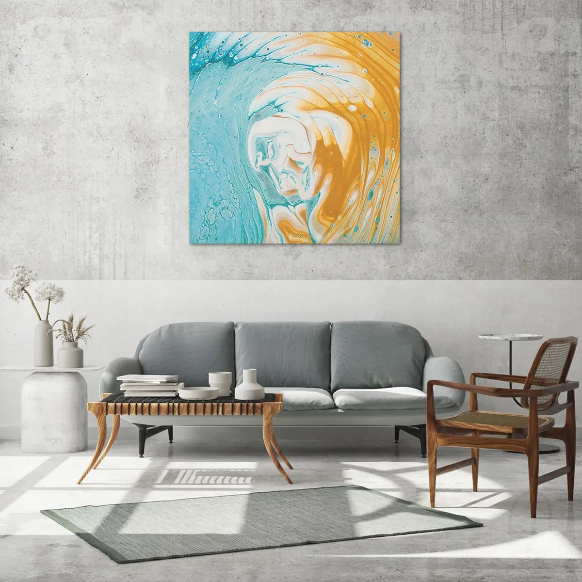 Quadro em vidro - Vórtice em pastel - 50x50 cm